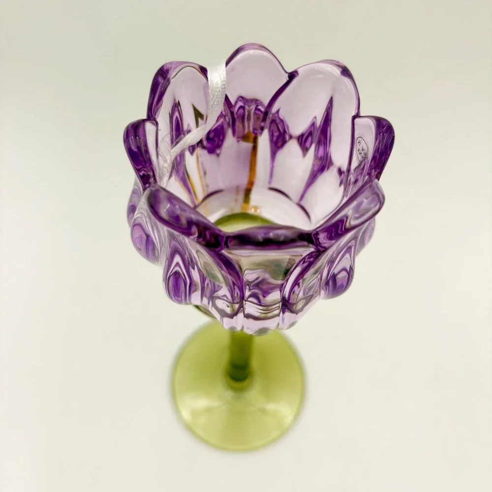 Cupcakes and‎ Cashmere Purple Tulip Glass Votive Candle Holder Green Stem